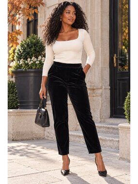 Boden Black Velvet Tapered Ankle Pants Women’s US 8R UK 12R Pull On